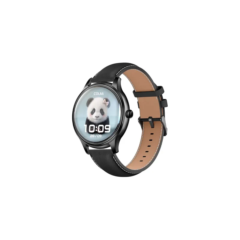 COLMI L28 Smart Watch (black silicone + black leather strap)